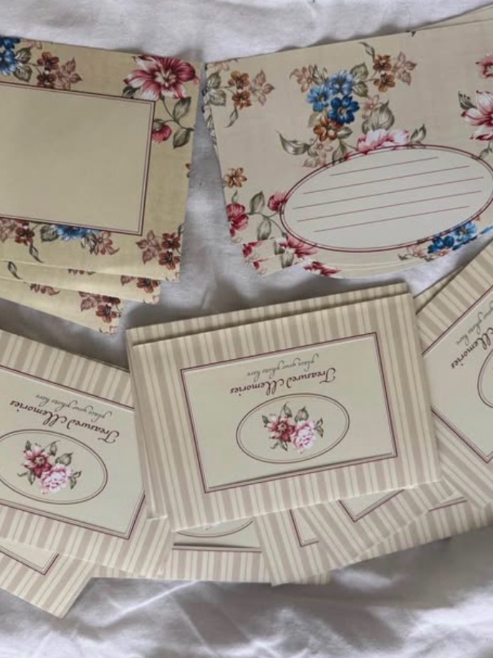 Floral Vintage-Style Stationary Set- Cream, Pink & Blue